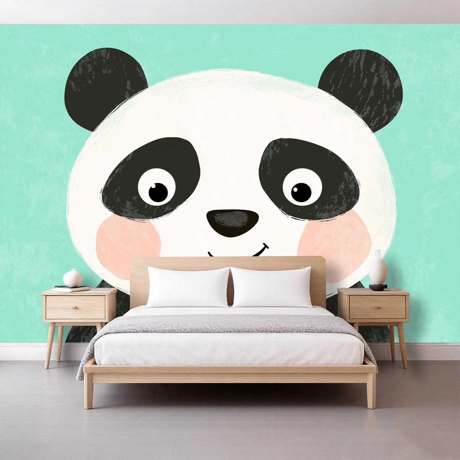 Generico Tapeta z kreskówek Panda Efekt 3D, 200 x 140 cm Fototapeta Włóknina | Dekoracja Fototapeta Sypialnia, Niebiesko-Zielony