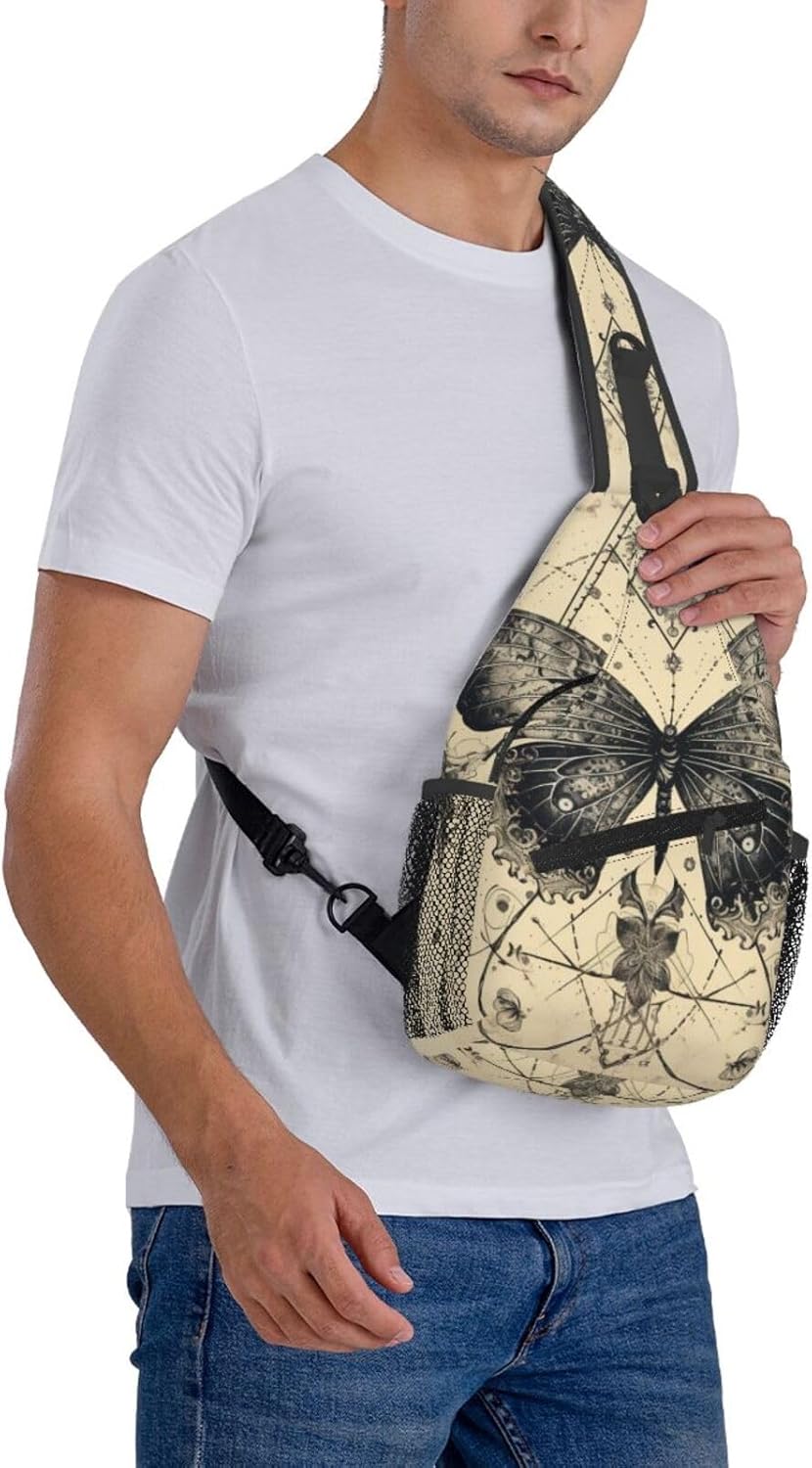SUPLUCHOM Sling Bag Butterfly Goth Vintage Tarot Hiking Daypack Crossbody Shoulder Backpack Travel Chest Pack for Men Women - Image 8