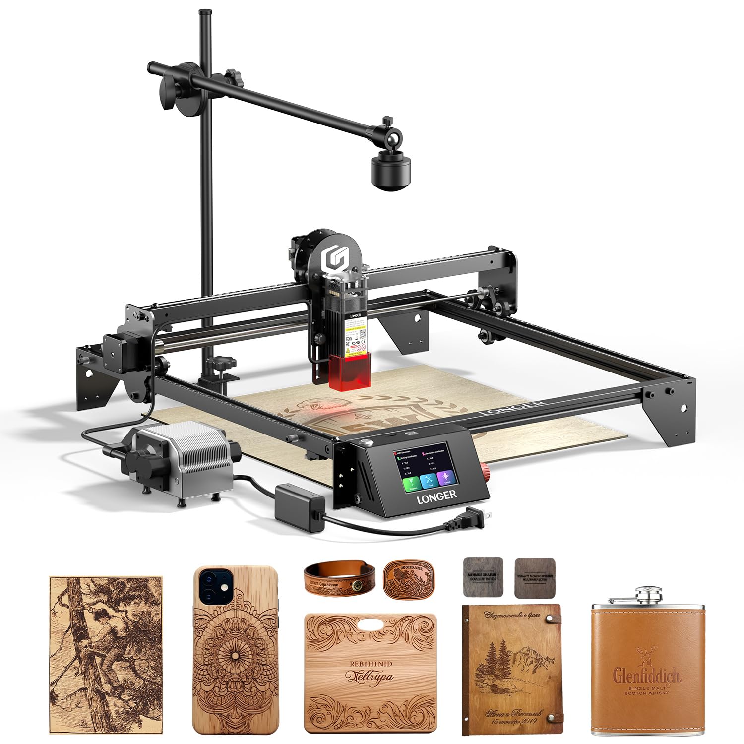 LONGER RAY5 5W Laser Engraver with Air Assist & LightBurn Camera, Auto Positioning & Capture, High-Precision Laser Cutter for Wood, Metal, Acrylic,
