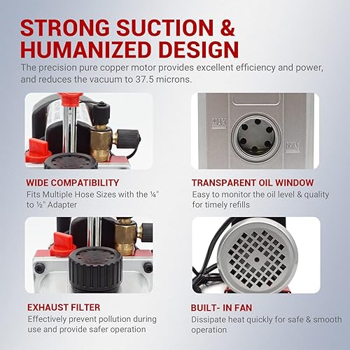 Miniatura 5 de AUTOGEN Bomba de vacío de aire de paleta rotativa de 110 V 14 HP 4 CFM R134a R12 R22 R502 AC Manifold Set Kit para HVAC aire acondicionado