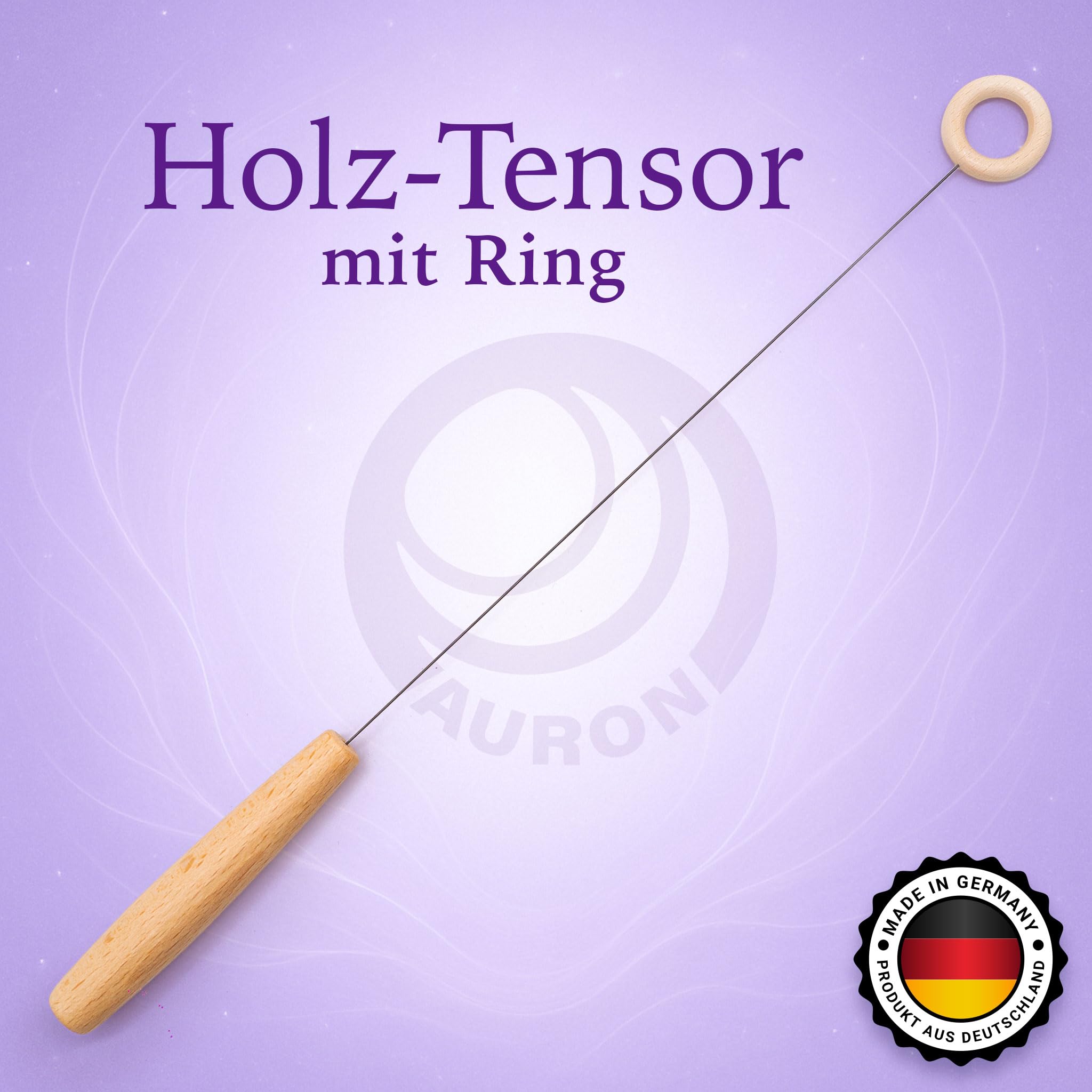 AURON Tensor Einhandrute Holzgriff mit Holzring, robust und sensibel, 43cm, 29g, inkl Transportrolle und Anleitung, Handgefertigt in Deutschland