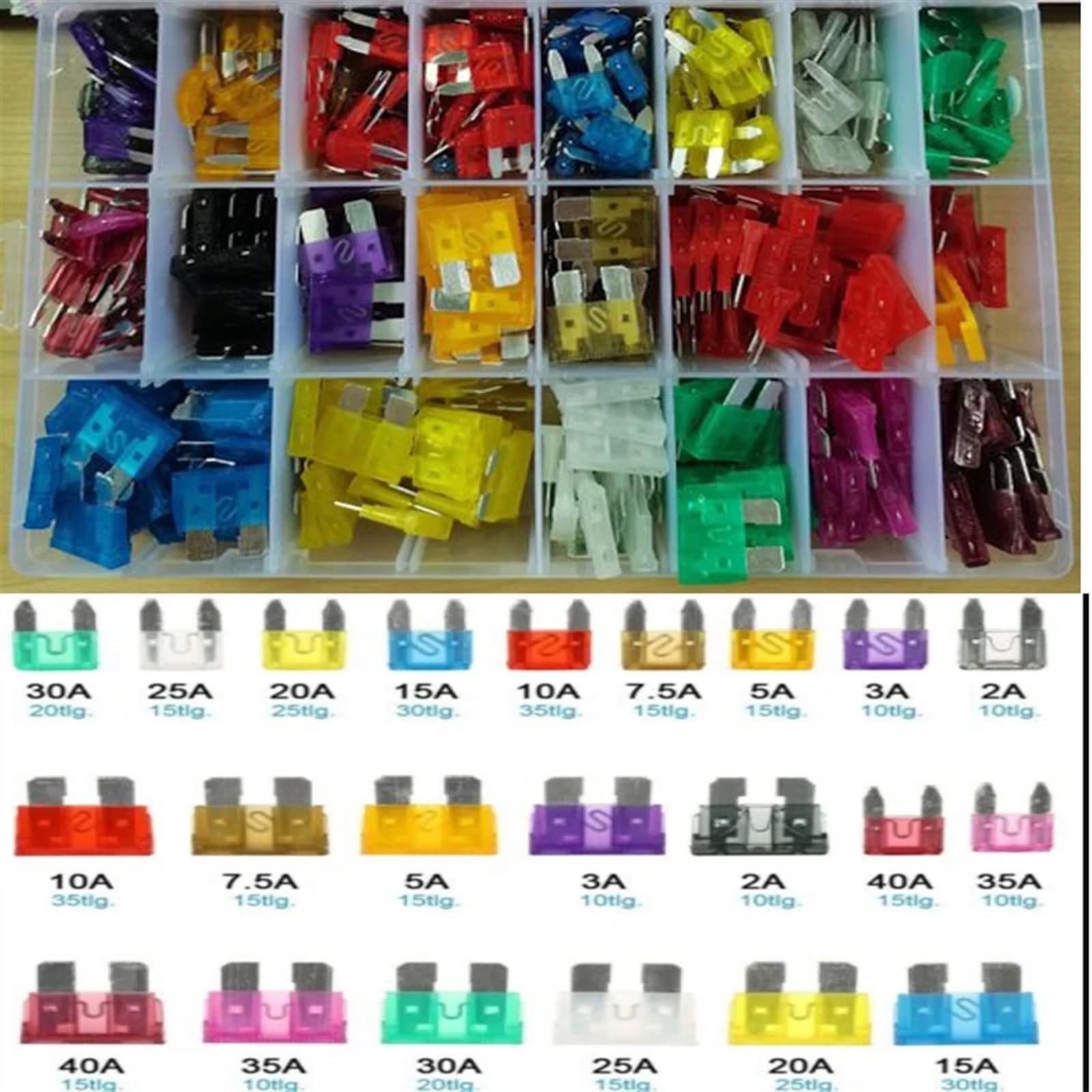 400 Uds. Surtido de cuchillas de fusibles for coche, juego de fusibles estándar/Mini de aluminio, kits surtidos for automóviles y camiones ATM APM + 1 Clip amarillo