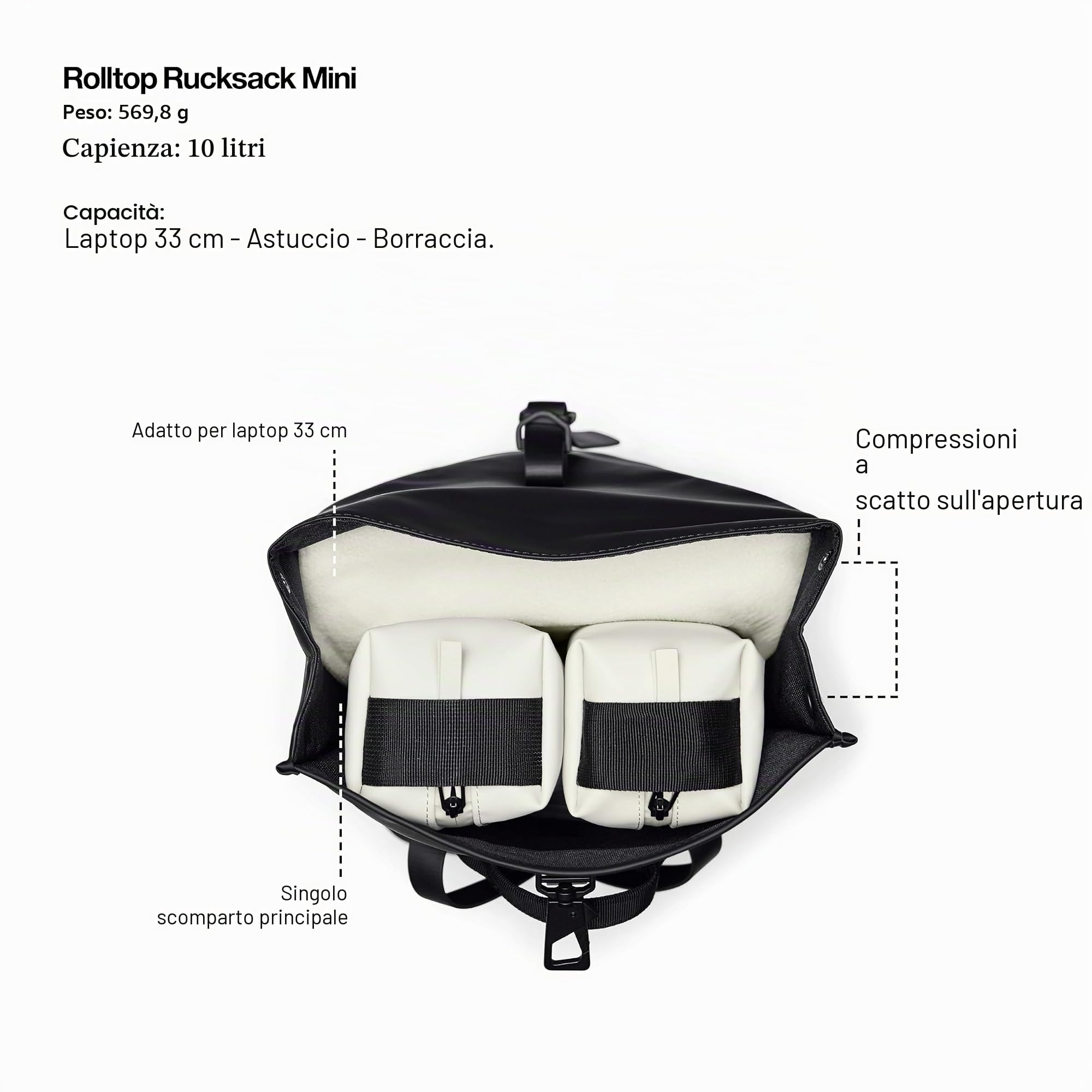 Rains Rolltop Rucksack Mini W3 Dagrugzak Zwart