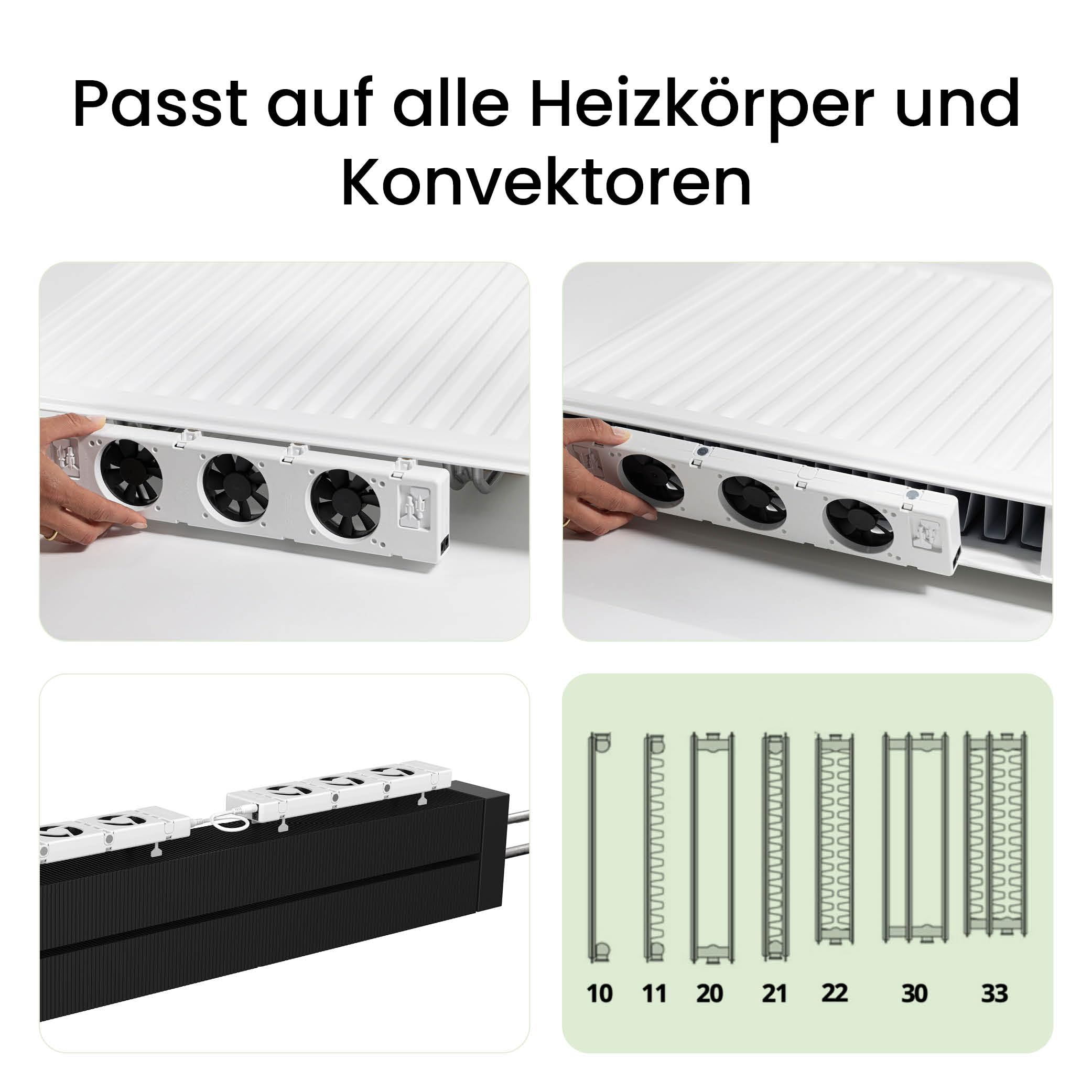 SpeedComfort Heizkörper Ventilator mit Control Sensor - Mono-Set (1x) - Bis zu 22% Energieeinsparung - Heizungsventilator Wärmepumpen-geeignet - Mehrere Geschwindigkeiten - Flüsterleise