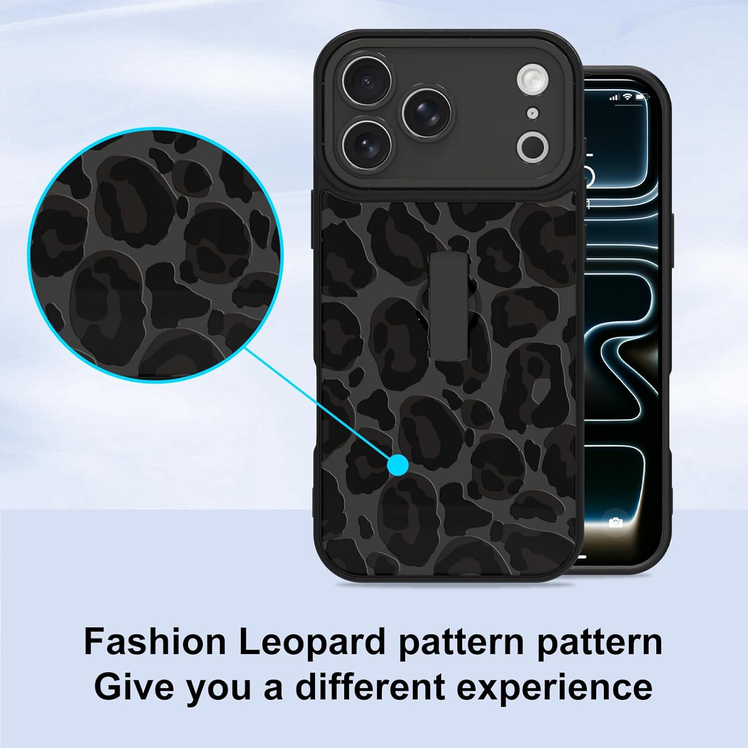 for iPhone 17 Pro Max Case with Finger Strap Kickstand,Luxury Leopard Cheetah Pattern for Women Men,Full Camera Protection Aesthetic Shockproof TPU Design,Black Leopard - Image 4