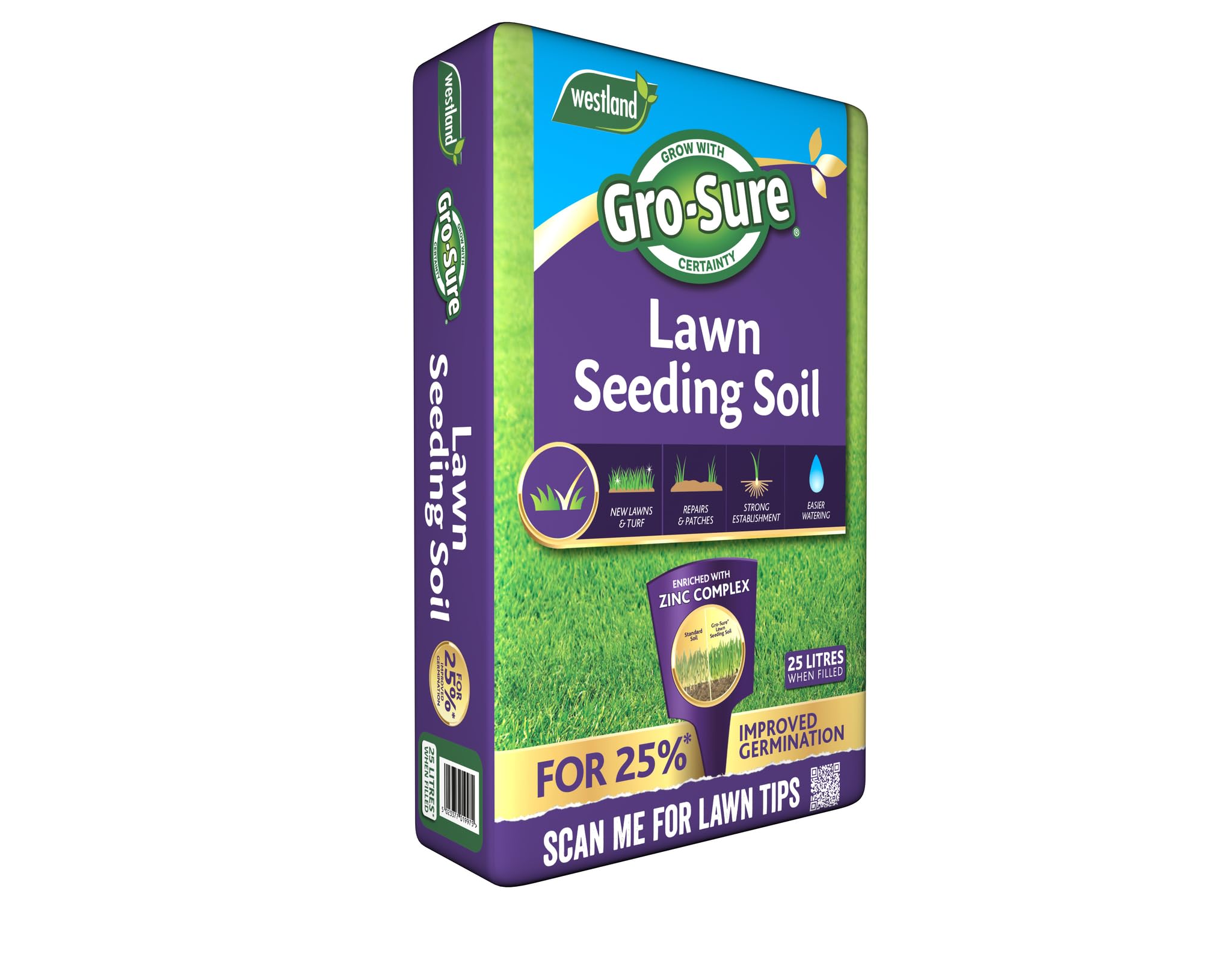 Lawn Seeding Soil for Seed Germination as well as Seedling & Cutting Establishment, Seaweed & Nutrients for Healthy growth (25L)