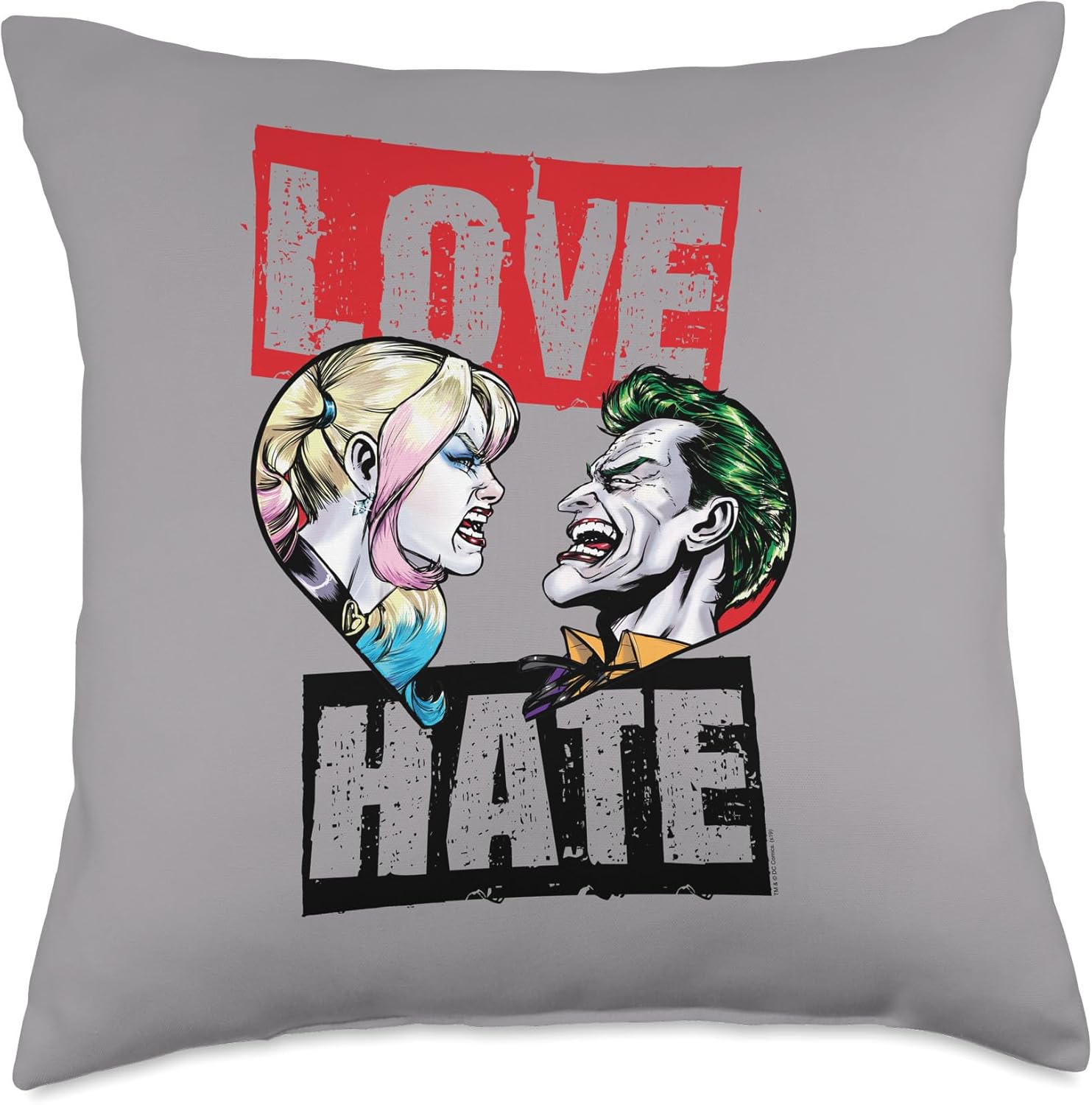 Harley Quinn Joker Love Hate Throw Pillow