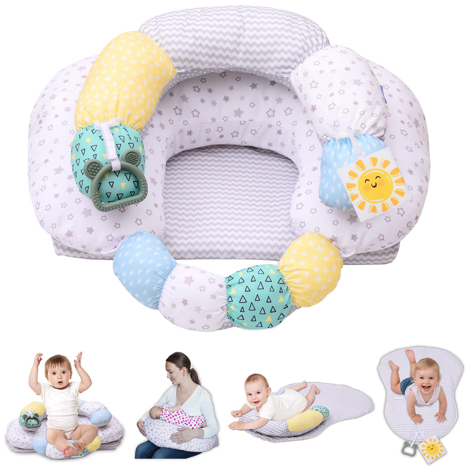 MIIMER 4-in-1 Tummy Time & Nursing Pillow with High, Firm, Large Area, Detachable Seated Support Cushion