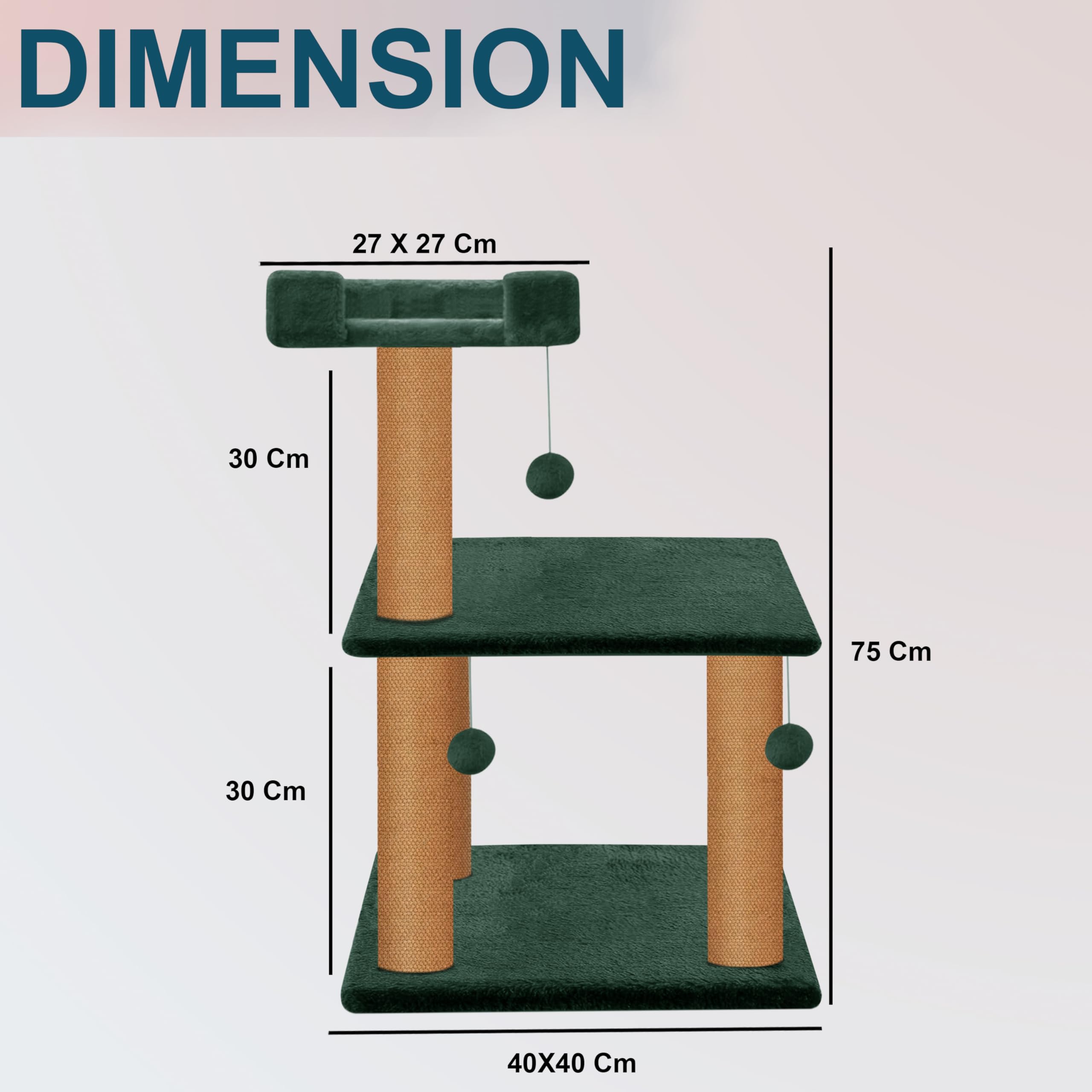 Rosebell Multi-Level Cat Tree Tower with Scratching Posts & Plush Perch – Compact Activity Center with Hanging Balls for Indoor Cats (Height 29 Inch) - Green Color 3