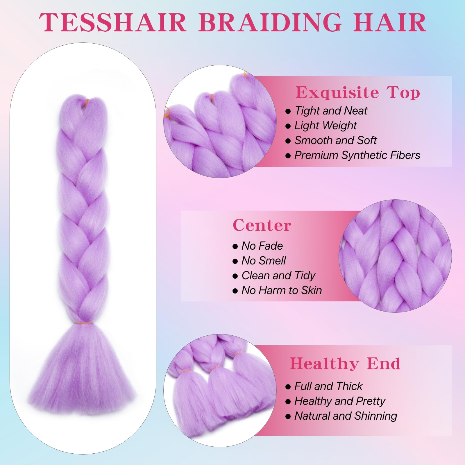tesshair Braiding Hair Extensions 24 Inch Jumbo Braiding for Twist Braiding Synthetic Fashion Braids Extensions Hair Natural Braid Extensions for Women Grils (Light Purple - Image 4