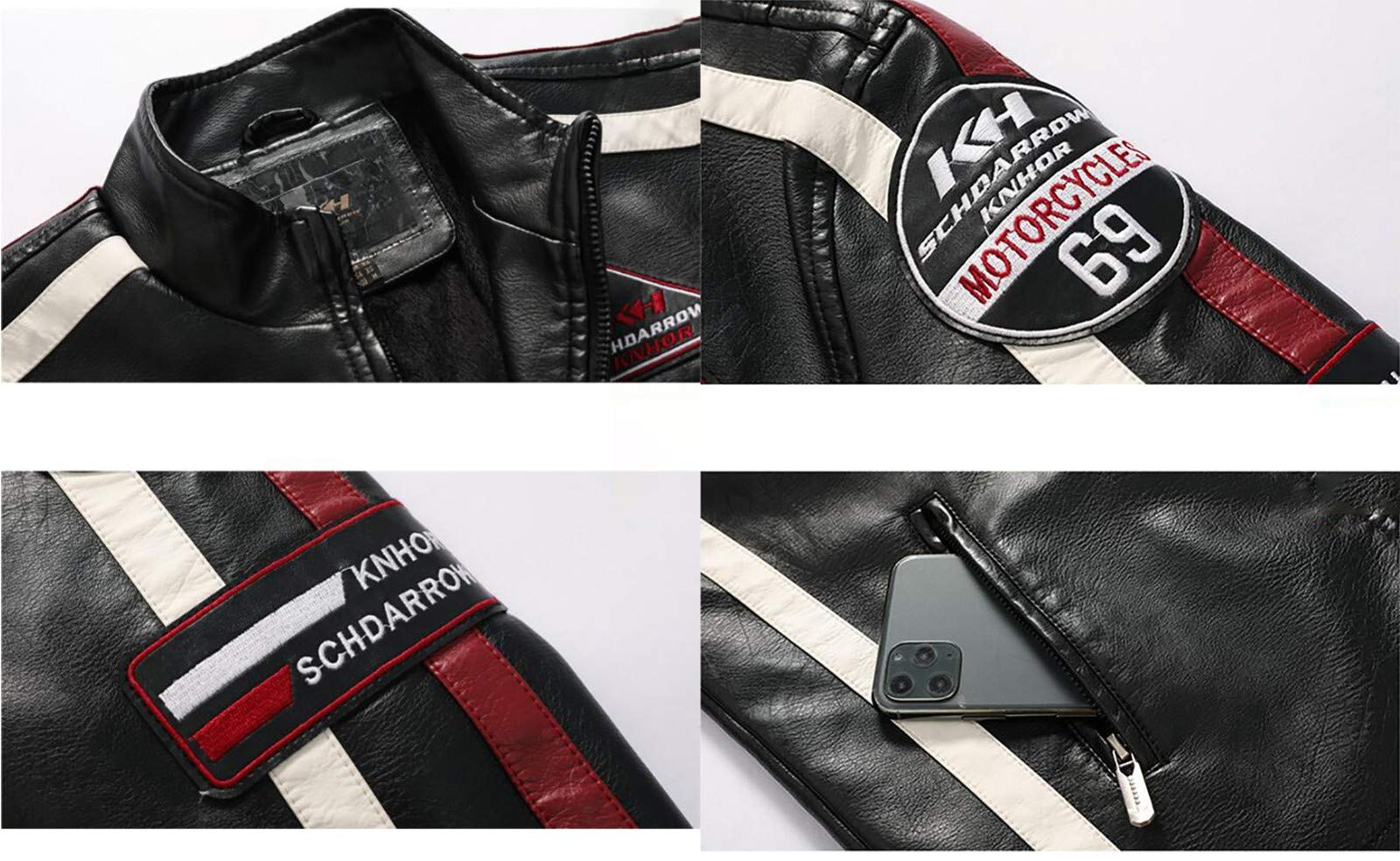 Giacche da Moto Protezione,Tuta da Moto da Strada In Pelle da Uomo Giacca PU Plus Velvet Approvato CE