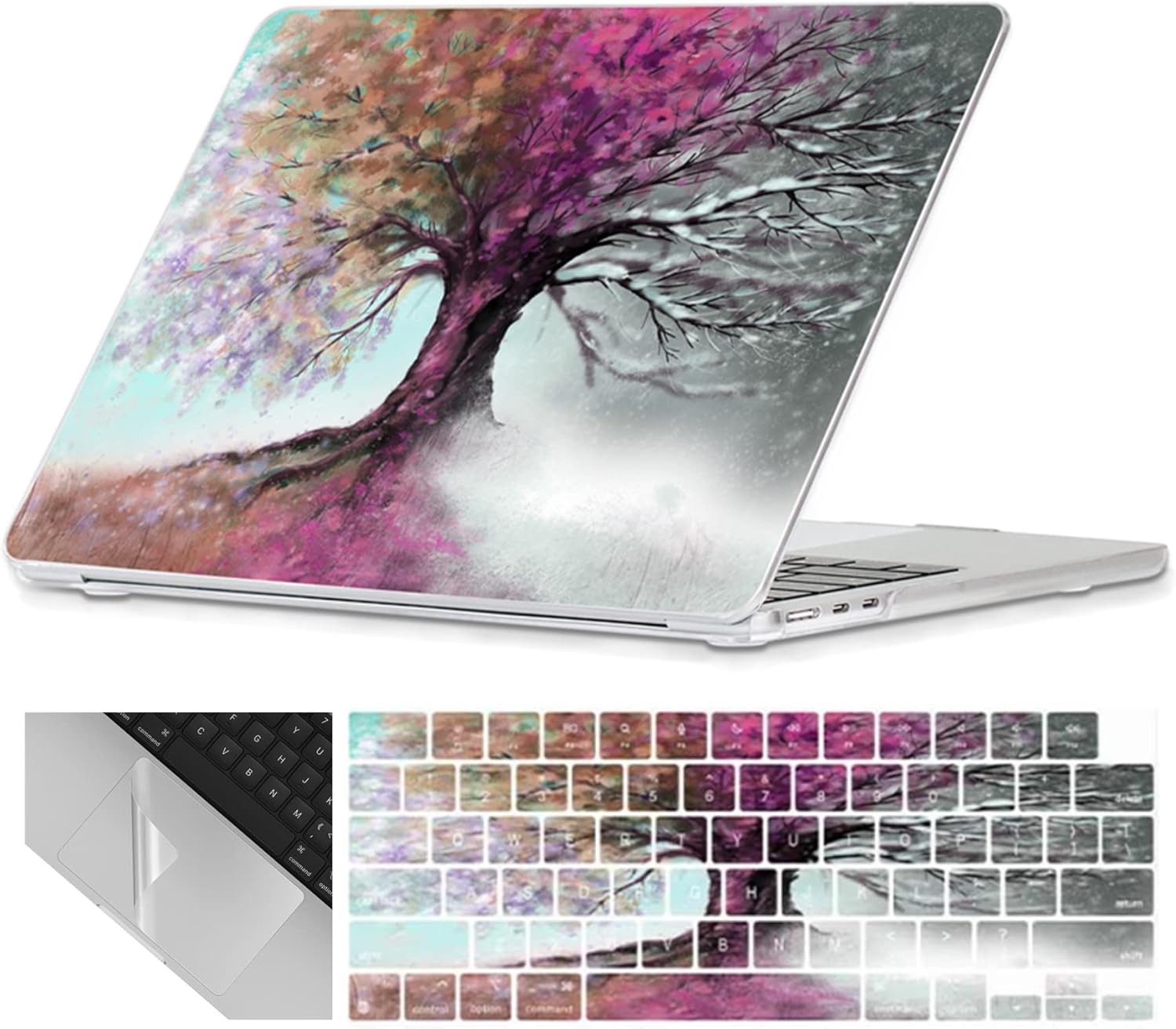 Se7enline Compatible with MacBook Air 15 inch Case M4 M3 M2 2025 2024 2023 15.3-inch MacBook Air with A2941/A3114/A3241 Laptop Hard Shell Case&Keyboard Cover Skin&Touchpad Protector,Four Seasons Tree
