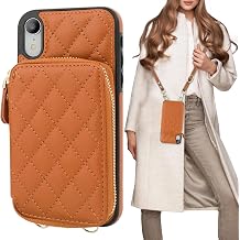 Bocasal Crossbody Wallet Case Card Holder for iPhone Xr, Brown | RFID Blocking PU Leather Zipper Handbag Purse, Kickstand Flip Folio Case with Card Slots Holder Wrist Strap Lanyard 6.1 Inch