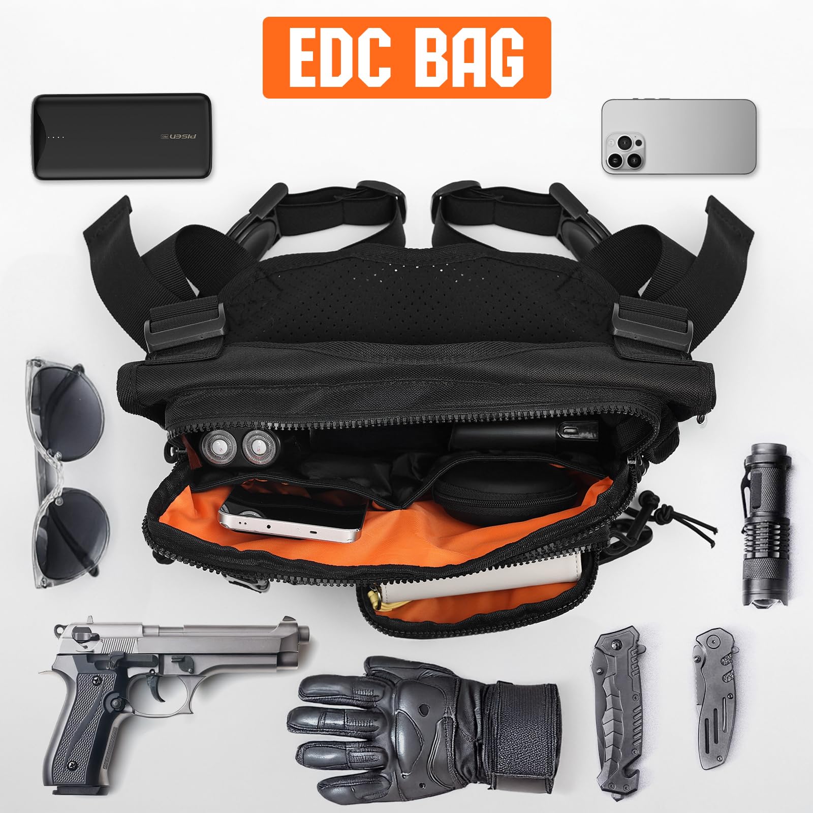 PRONTERA Workout Chest Bag for Man, Multi-functional Chest Rig Pack for Running, Hiking, Cycling, Skiing, Workout and Outdoor Sports