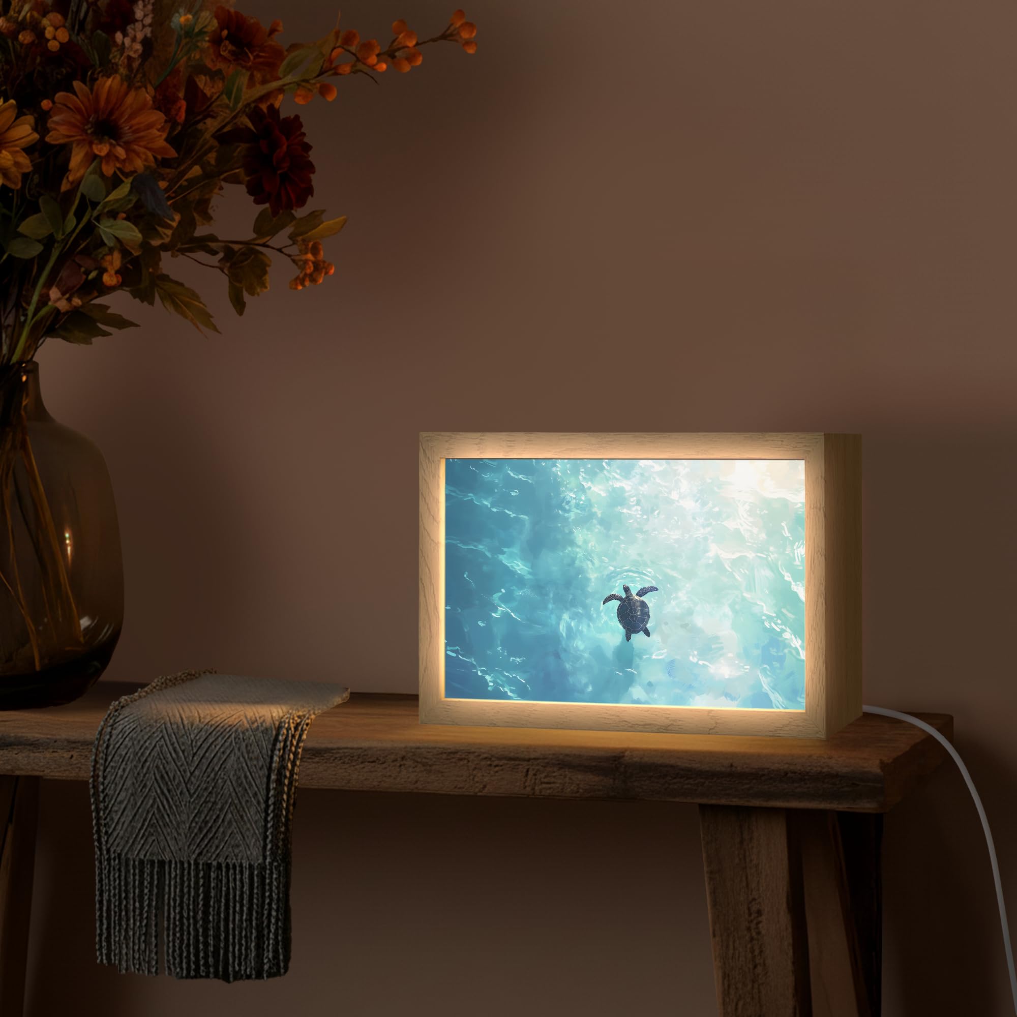Lampara Led [template] 30x20 cm Luz Mesita De Noche Table Lamp Night Light Lamparas Decoración Lámpara Con cable Tortuga - Mar - Azul - Destello