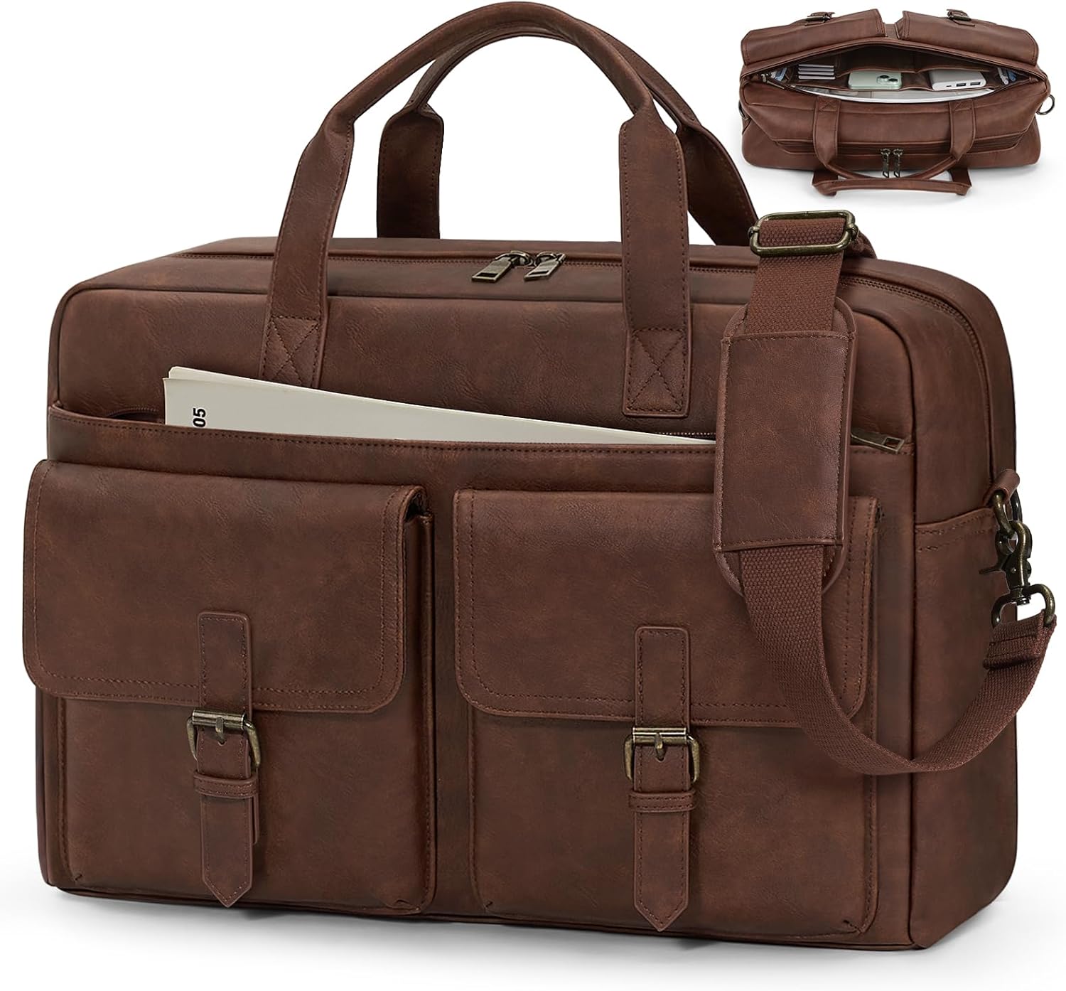 RAINSMORE Messenger Bag for Men 16 Inch Leather Laptop Bags Work Computer Briefcase Vintage Mens Satchel Shoulder Bag for Work