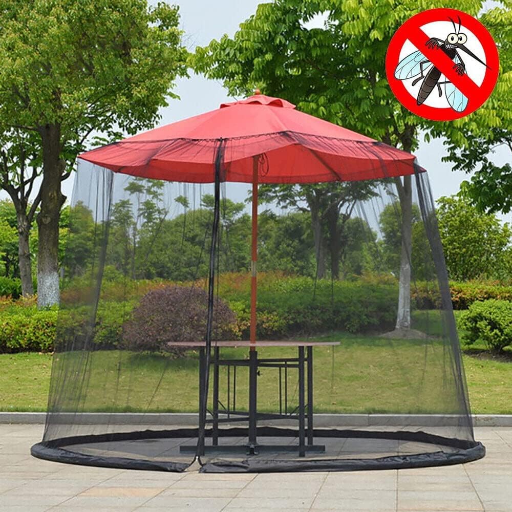 cjc Patio Umbrella M-osquito Netting with Zipper Door, Polyester Mesh Screen, Height Diameter Adjustable, for Outdoor Patio Garden