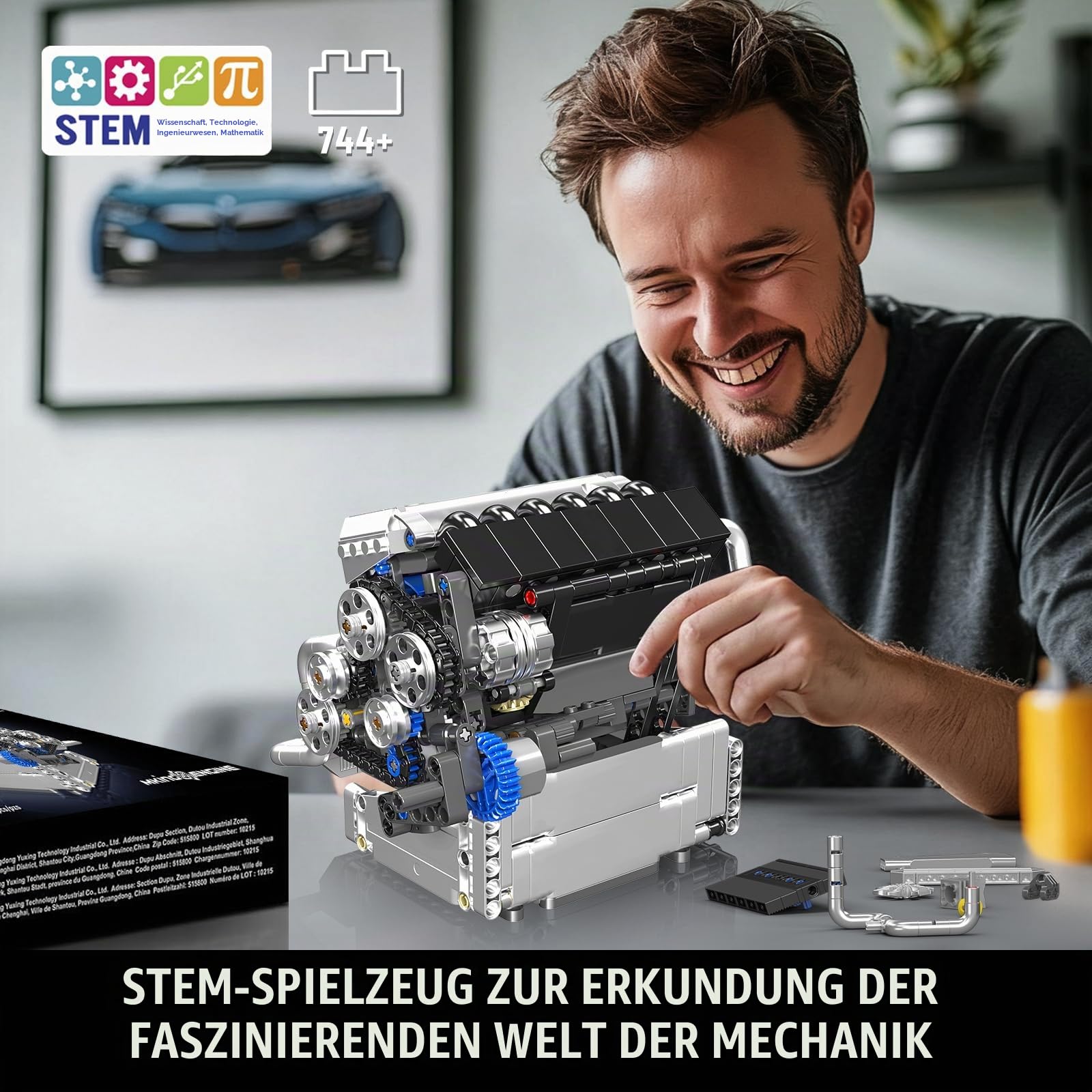Mould King 10213 Auto Motor Klemmbausteine Bausatz Kit, Bauen Sie Ihr eigenes STEM-Motormodell-Spielzeug, Motorblöcke Set für Tennis 14+/Erwachsene Sammlungen Heim- oder Bürodekoration (744+ PCS)