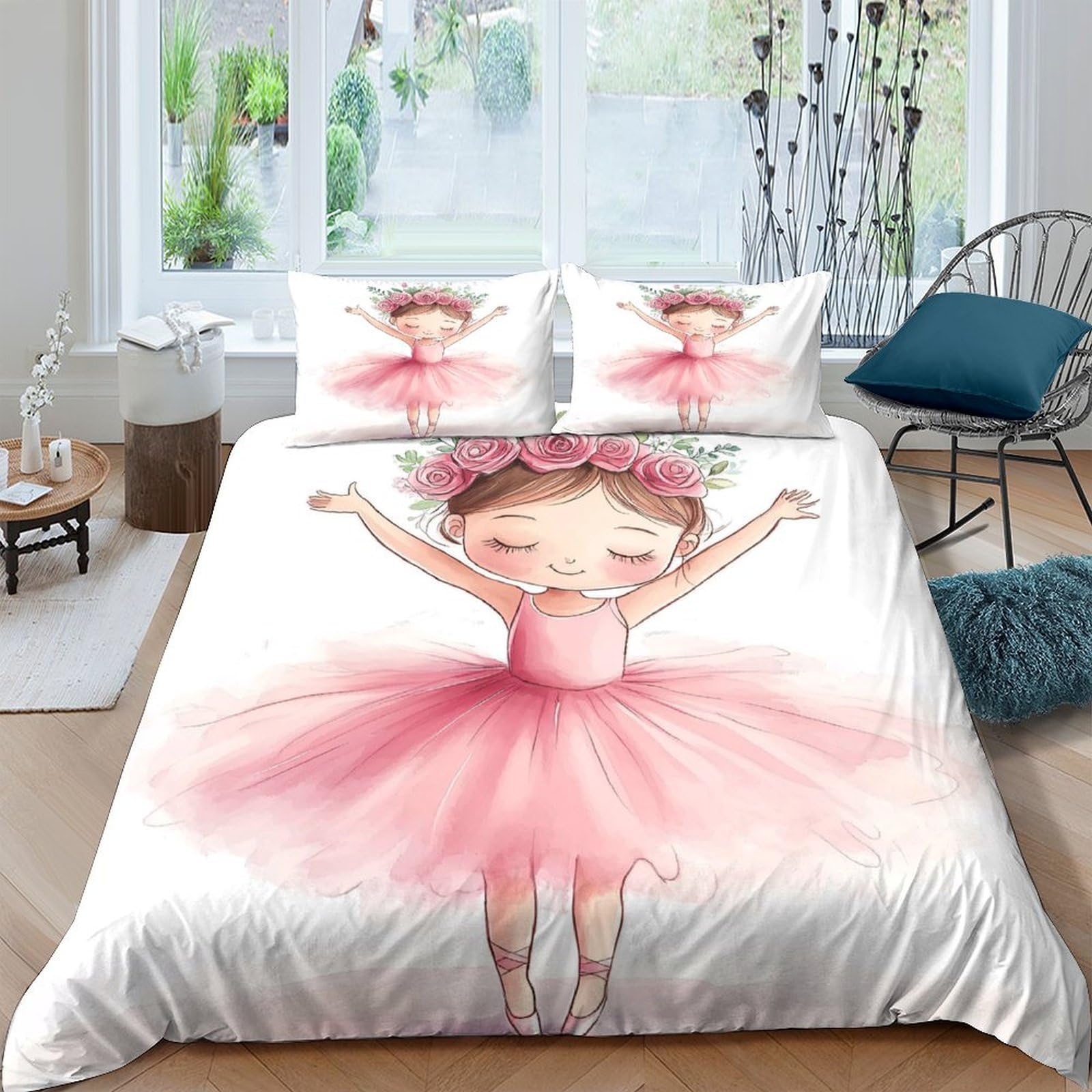 Ctjqhvkz Girls Style-3 3D Printed Pink Ballerina Fitted Sheet Microfiber Soft Anti-Slip Ballet Bed Cover For Bedroom Guest Room Easy Care Single（135X200cm）