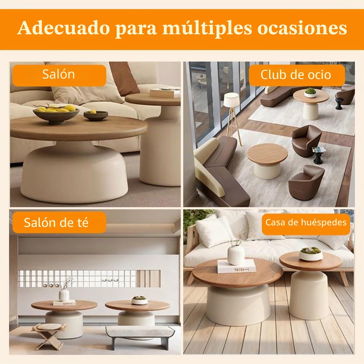 Mesa Centro Redonda de Madera Maciza, Mesa Nido Juego De 2 auxiliares, se Pueden Usar Individualmente o combinadas, mesas centrales para Sala de Estar y balcón