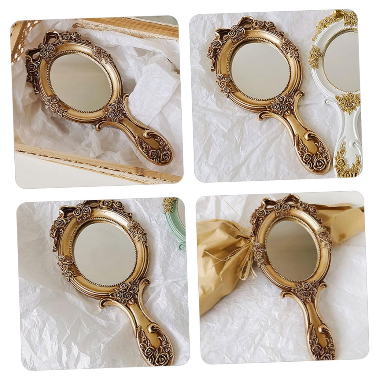 Alipis 2stücke Handspiegel Retro mit Griff Kompaktspiegel Vintage für Damen Tragbar für Reisen Kleiner Schminkspiegel aus Harz Ideals Kosmetikwerkzeug