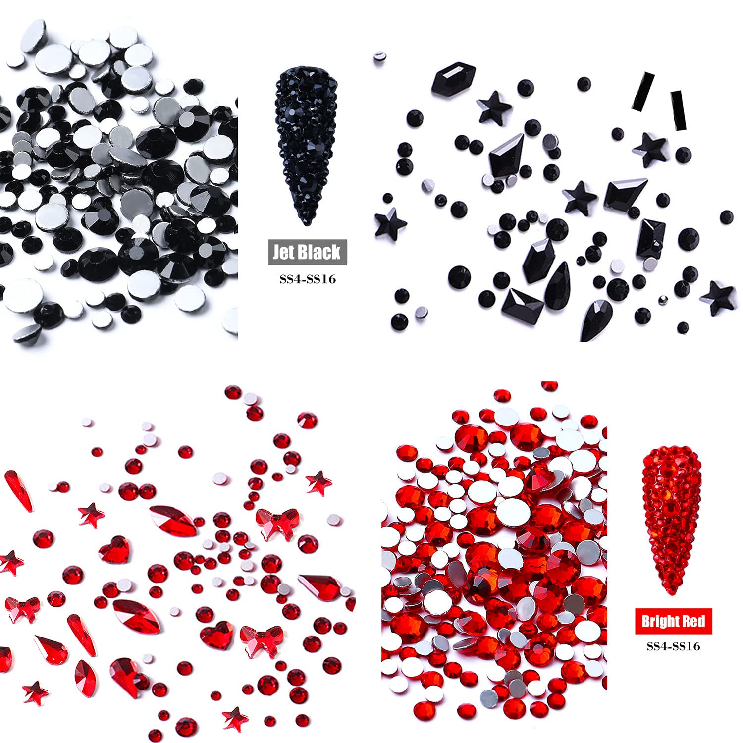 Kamienie stras z płaskim tyłem, okrągłe, ze szkła kryształowego, kamienie szlachetne, 6 rozmiarów (1,5-4 mm), różne kształty, z długopisem, do majsterkowania, do zdobienia paznokci, ubrań
