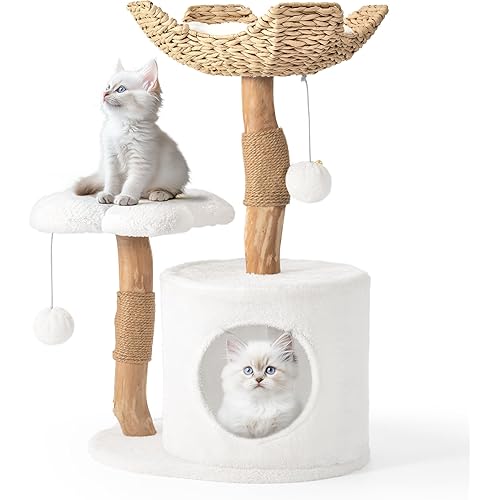 Modern Cat Tree, Wood Cat Tree Tower for Small Cats, Luxury Cat Condo with Scratching Posts and Flower Platforms, Cat Furniture by Easyego