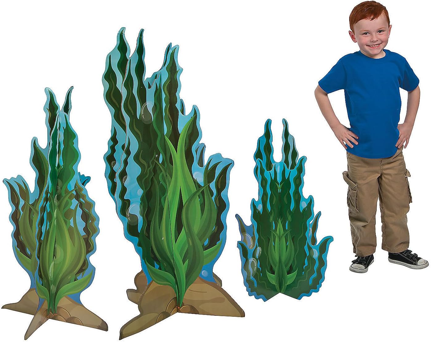 Fun Express Seaweed Cardboard Stand Ups Set of 3 - Under The Sea Party Decorations for Ocean Themed Birthday Baby Shower | Lifesize Cutouts for Classroom Underwater Decor | 18-44 Inch Tall Props