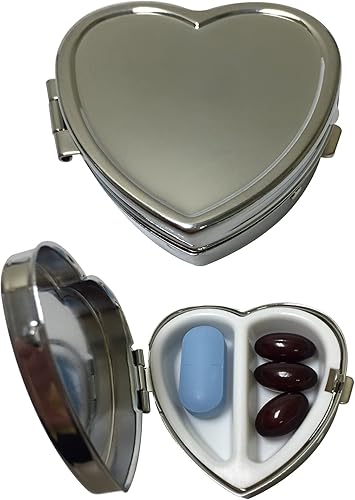 Pastillero de plata con 2 compartimentos en forma de corazón