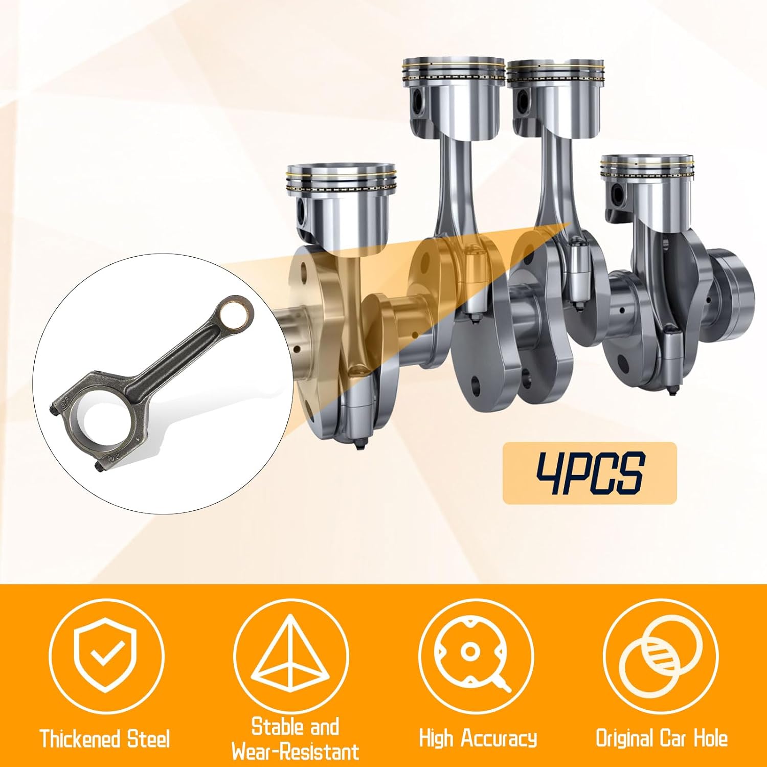 PANGOLIN 11247624616 Connecting Rod 4PCS fit for B-M-W F25 F30 F31 X1 X3 320i 328i 420i 520i 528i N20 N20B20, Replace OE 11 24 7 624 616
