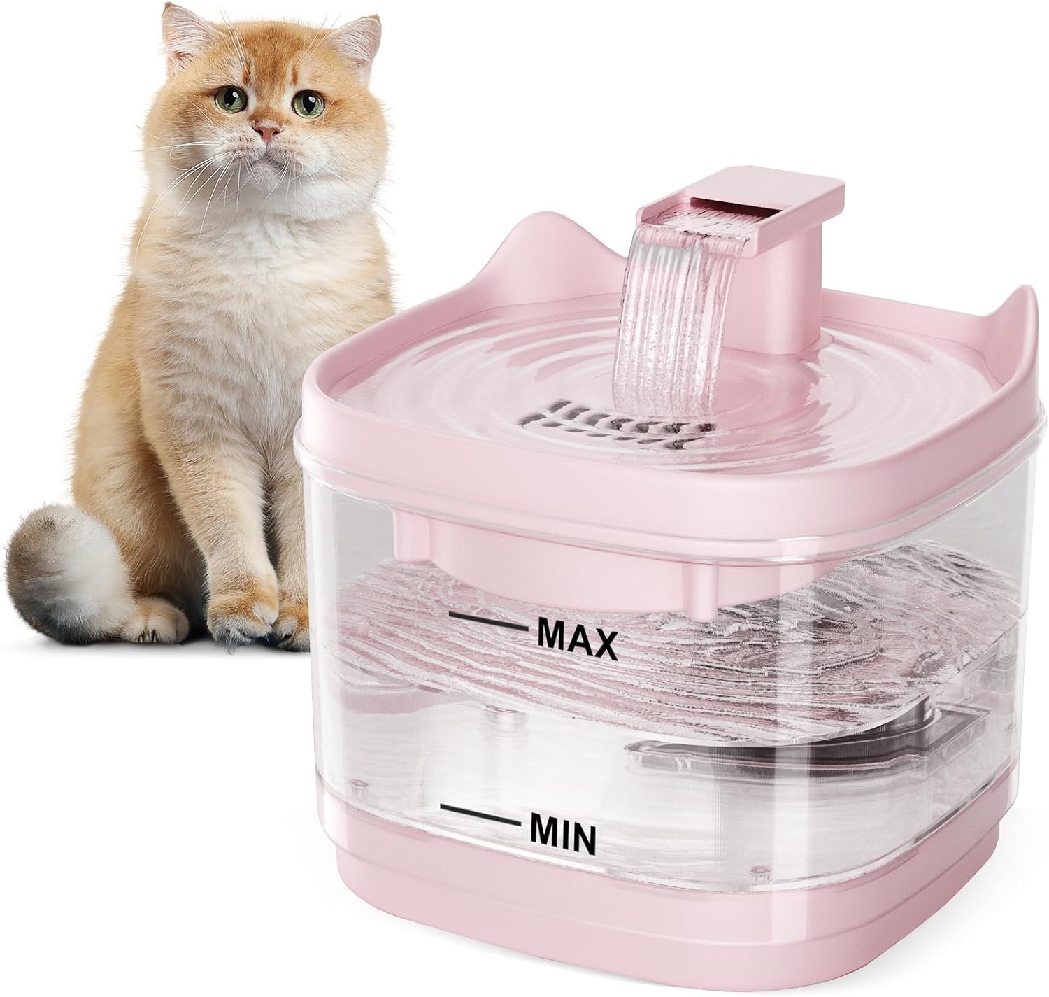 Veeconn Cat Water Fountain - Quiet Pet Lndoor Water Bowl Dispenser 54oz/1.6L with Replacement Multi-Filtration(2 pcs Filters) Detachable Design Easy Cleaning - Fresh and Clean Water for Pets (Pink)