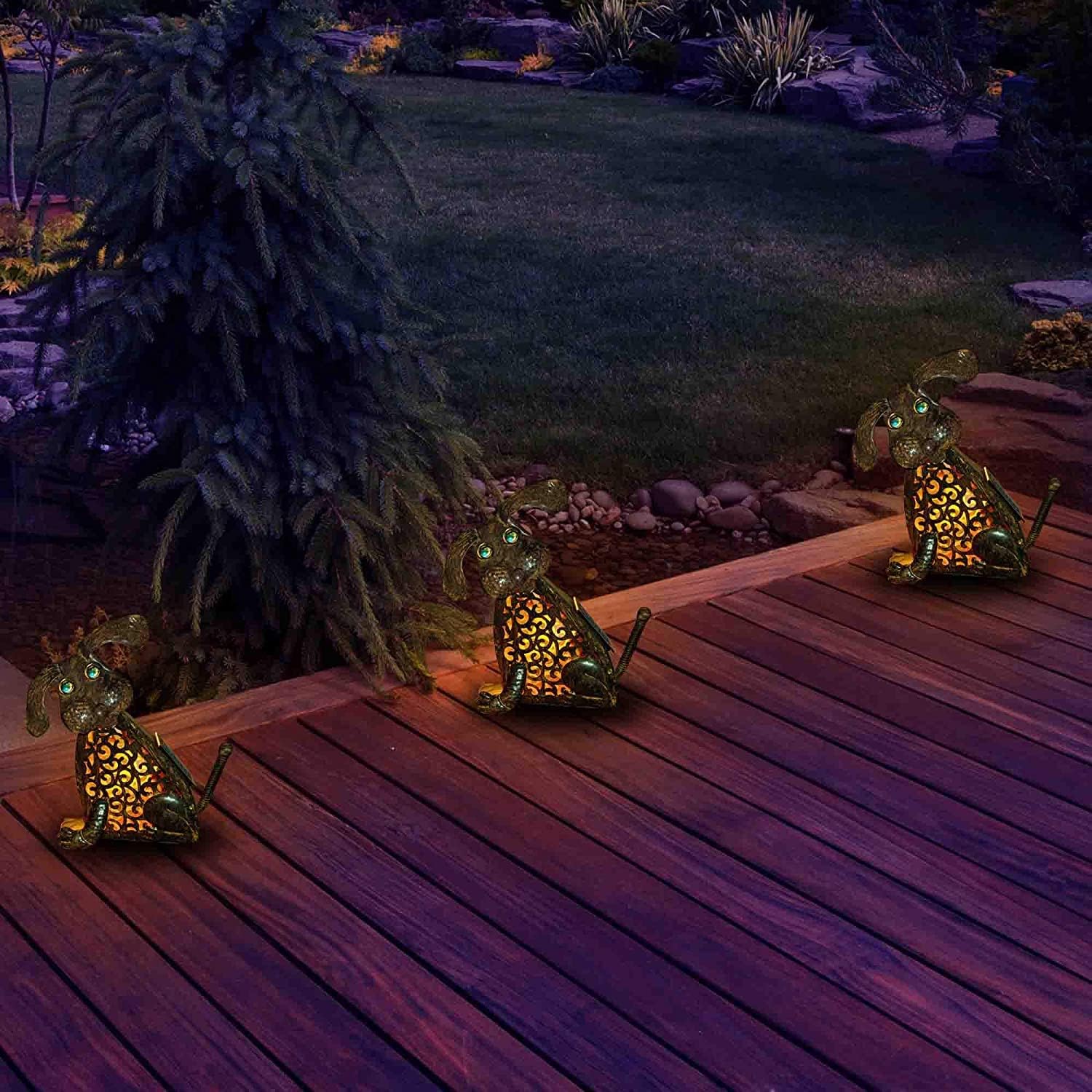 Dog Lantern Garden Statue Lamp Metal Rustic Figurine Vintage Dog Lantern Solar Powered Yard Decorations Zen Puppy Boston Terrier Novelty Night Lights Statues Outdoor Waterproof Yard