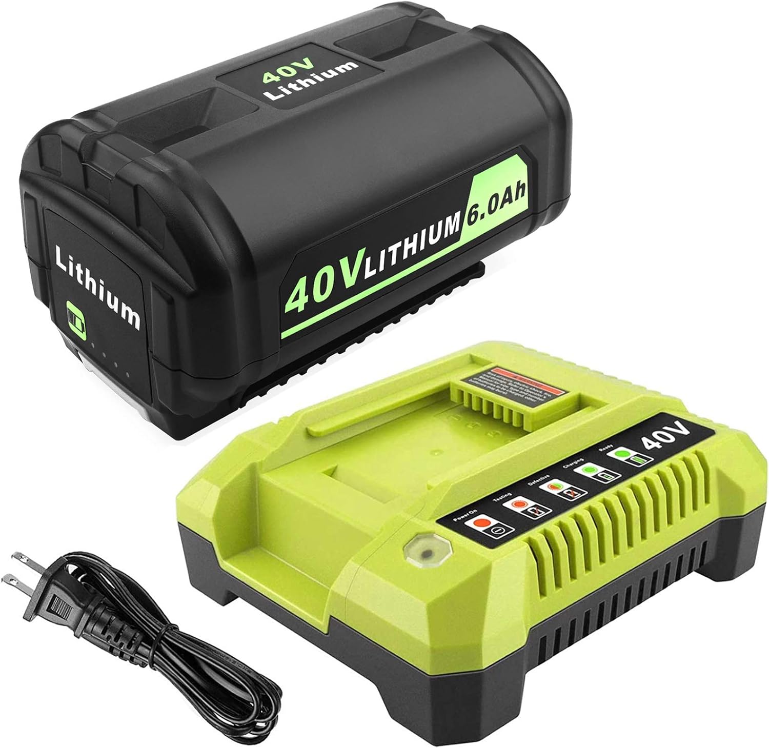 ADVTRONICS 6.0Ah 40V Lithium Battery with Charger OP401 Compatible with Ryobi 40 Volt Battery OP4050A OP4015 OP4026 OP40201 OP40261 OP4030 OP4040 OP4050 OP40501 OP40601 Ryobi 40V Battery and Charger