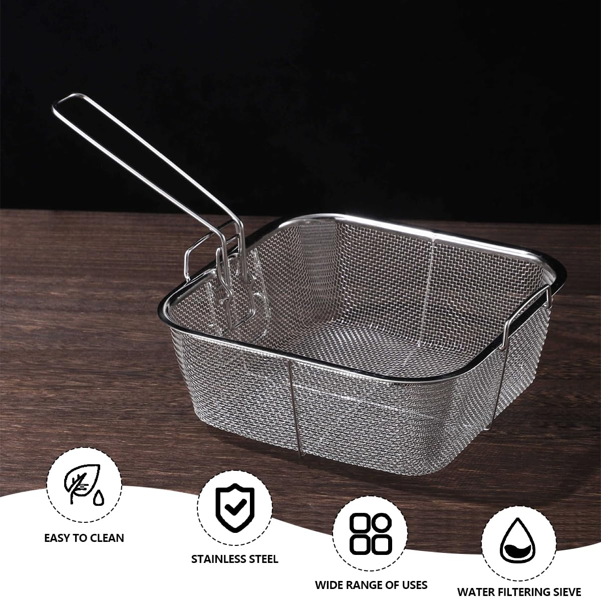Cesta de acero inoxidable para freír, malla de alambre redonda para freír patatas fritas, cesta multifuncional plegable con asas plegables para cocina, freír pastas y espaguetis