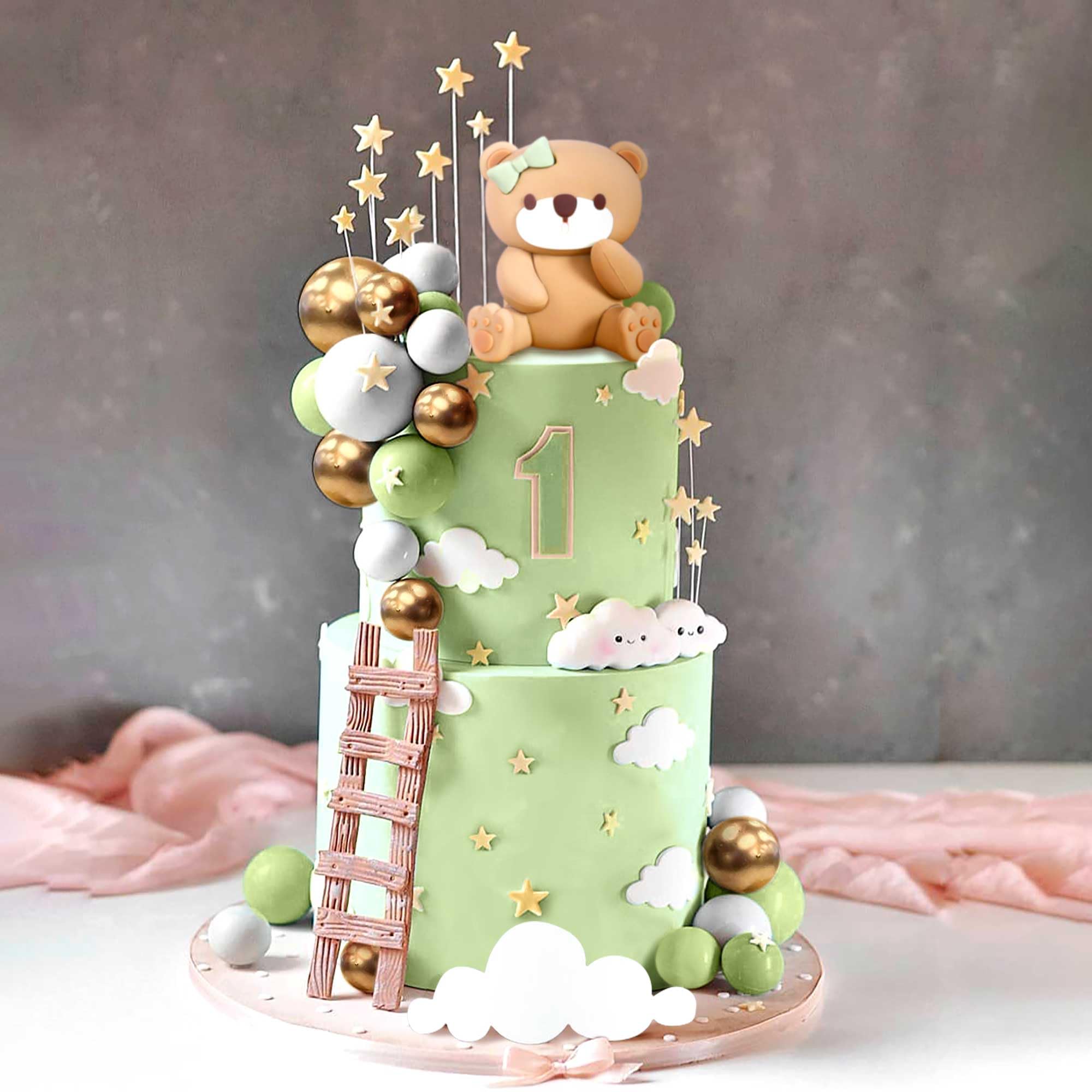 LaVenty decorazione torta orso marrone topper per torta con palline marroni beige decorazione torta orsi boho decorazione torta compleanno babyshower