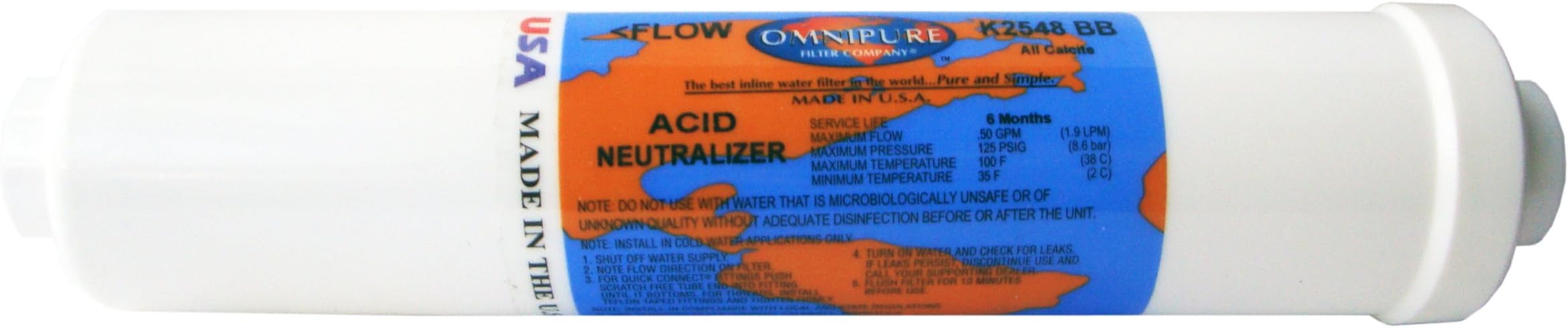 Calcite Inline Filter 2"x10" Calcite(Neutralization) Filter w/ 1/4"Female Thread