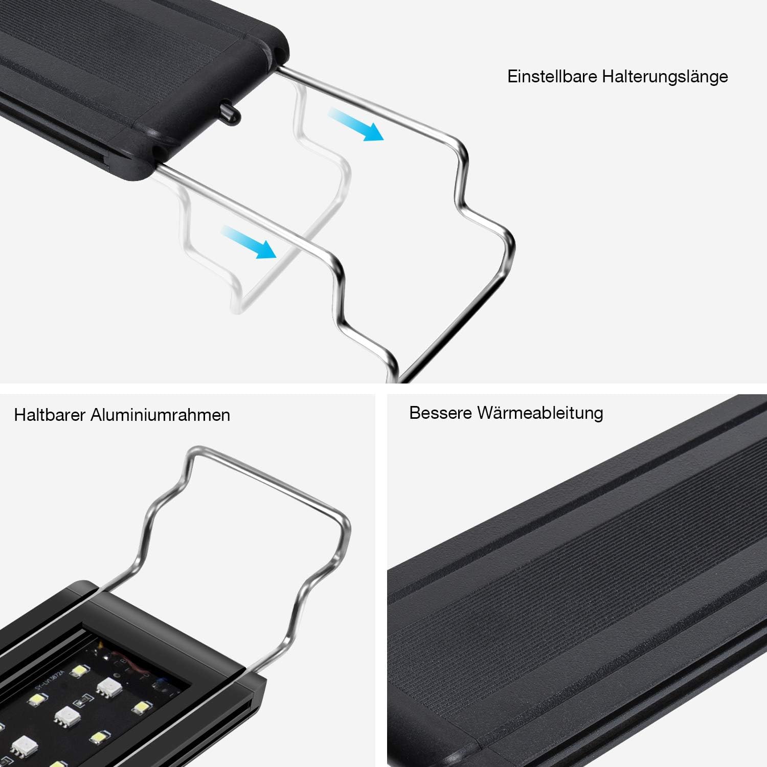 Close-up view of the adjustable mounting bracket and the durable aluminum frame for heat dissipation.