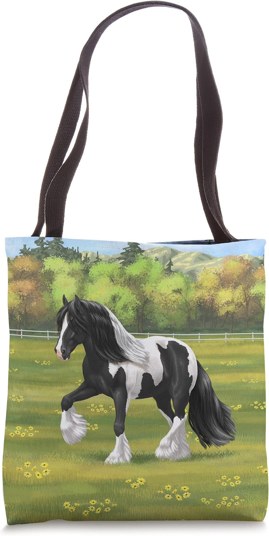 Gypsy Horse Art by CSForestBlack Pinto Piebald Gypsy Vanner Irish Cob Draft Horse Tote Bag
