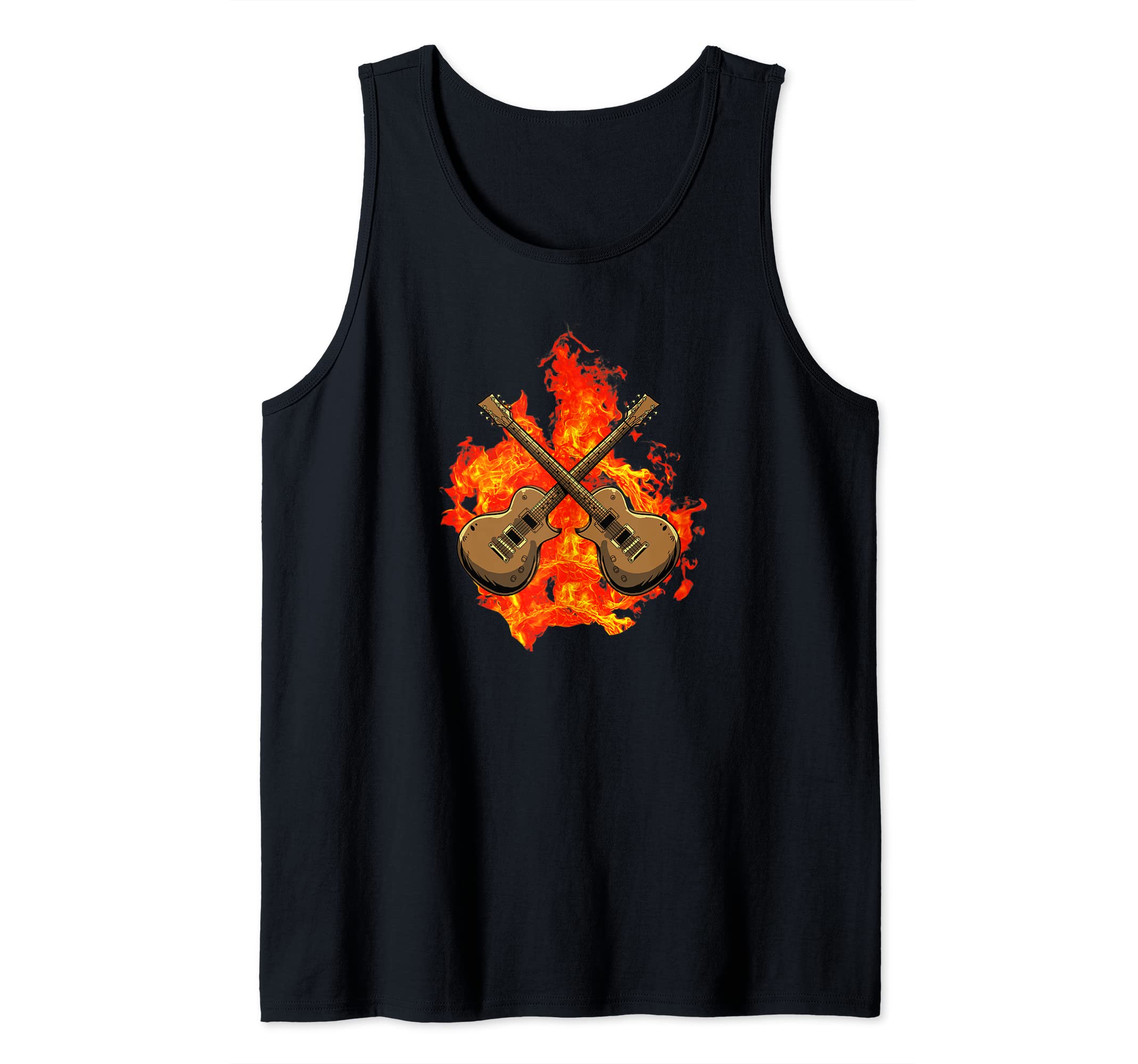 Electric Guitar Musician - E-Guitar Flames Rock Guitarist Tank Top, Black