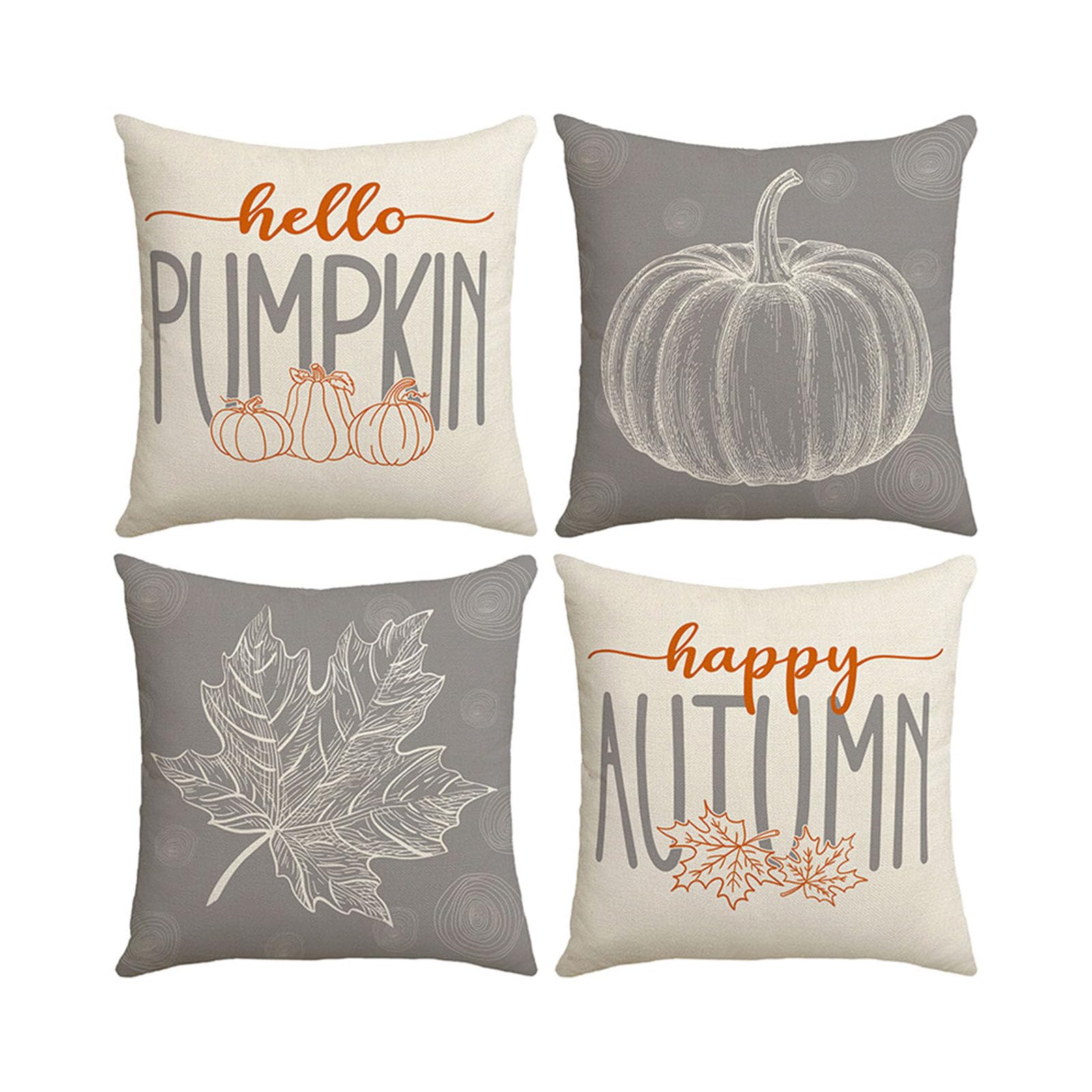 KLUSIET Fall Decor Throw Pillow Covers 18x18, Pumpkin Floral Pillow Covers Thanksgiving Farmhouse Cushion Cover for Home Couch Bed Sofa Decor(4pcs,A)
