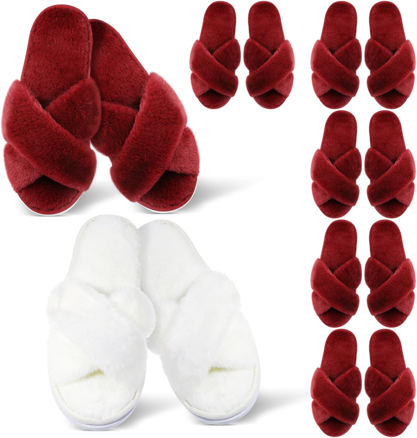 JenPen Women's Bridesmaids Slippers - Cross Band Fuzzy