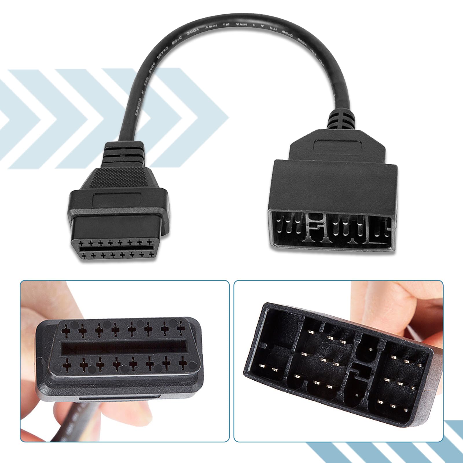 Auto Scanner Diagnosegerät Konvertierungskabel - 22 Pin auf 16 Pin OBD2 Adapter, 11,8 Zoll Länge, Tragbares Fahrzeuganschlusskabel für Reparatur (Schwarz)