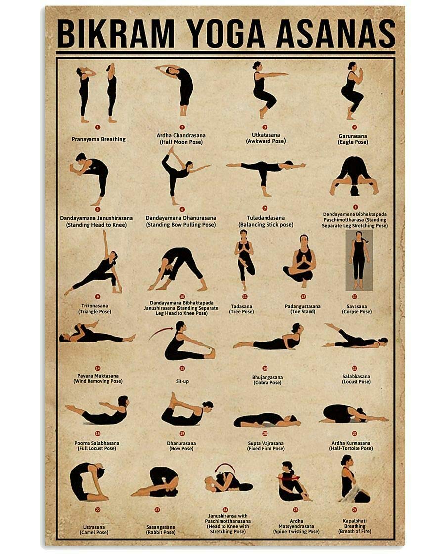 Tnnd Earthy Tones, Metallics Bikram Yoga Asanas Poster Indoor Home Decoration Gift Art Wall Decor Metal Sign Poster 8X12 Inches