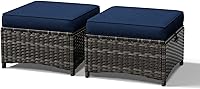 Joyside Outdoor Ottoman Set of 2 - Wicker Patio Footrests with Thick Cushions, All-Weather Foot Stools for Porch Deck Poolside