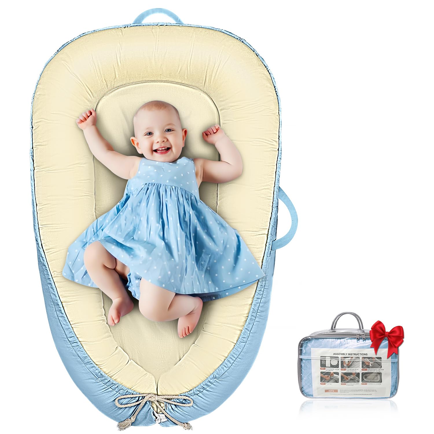 Tumbona para bebé, cuna para recién nacidos de 0 a 25 meses, impermeable, de algodón puro, transpirable, cuna portátil para el hogar y viajes.