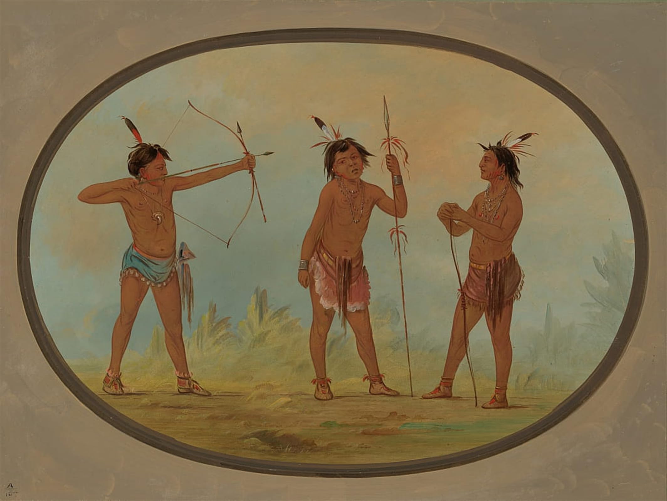 Lienzo de George Catlin para salón: arte histórico de tres guerreros Shoshone en 60x90cm 5