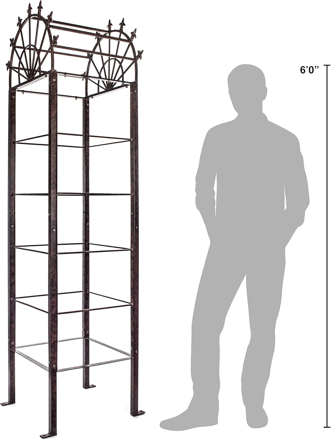 H Potter 7 Ft Heavy Duty Garden Obelisk Trellis – 62 LB Solid Steel Climbing Rose Tower with 12” Ground Stakes, Charcoal Brown (GAR643)