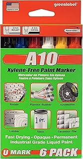 U-Mark Industrial Paint Marker, A10 6-pack Black/Blue/Red/White/Yellow/Orange 10150, Assortment pack, Permanent and marks on metals, plastic, wood, tile, porcelain