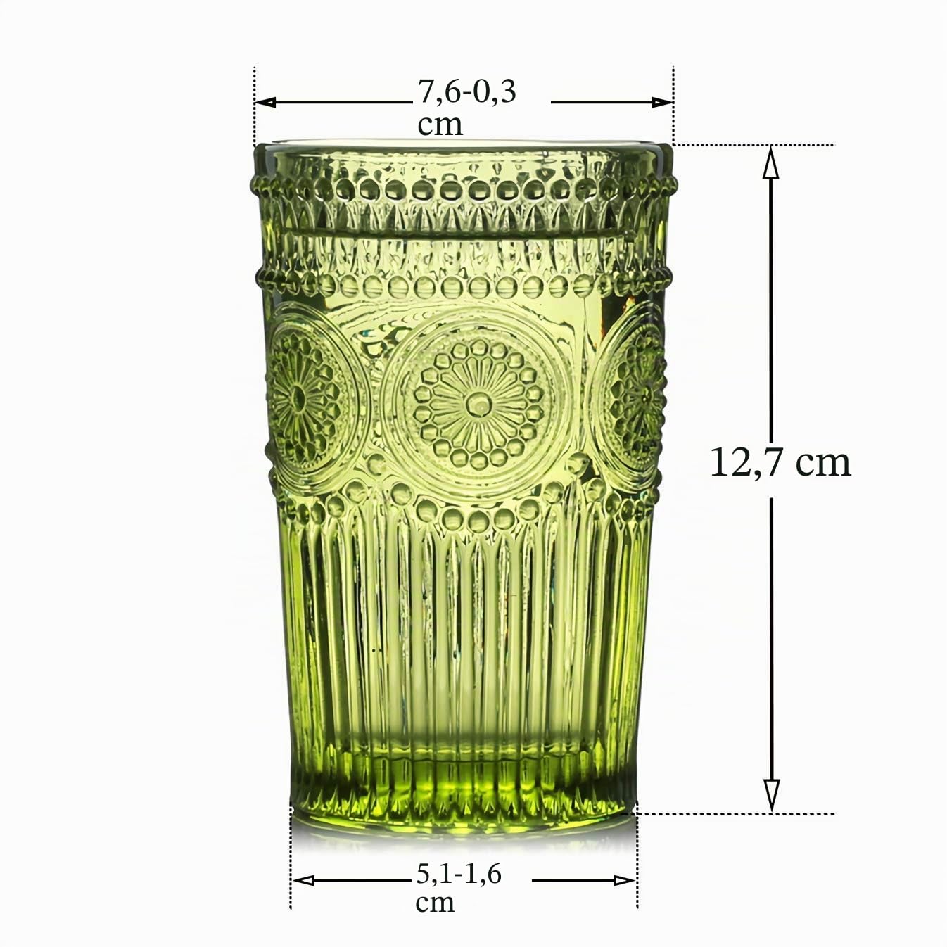 Kingrol Lot de 6 verres à eau vintage de 350 ml en relief romantique pour jus, boissons, bière, cocktails (vert)