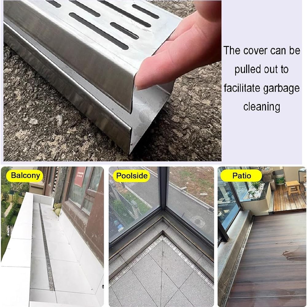 Mini tubo di drenaggio, griglia di drenaggio per patio, kit di drenaggio per canale lineare, drenaggio per prato, piscina, sistema di drenaggio rimovibile, copertura per canale in acciaio inossidabi
